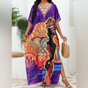 Vibrant Purple and Multicolor Kaftan Dress